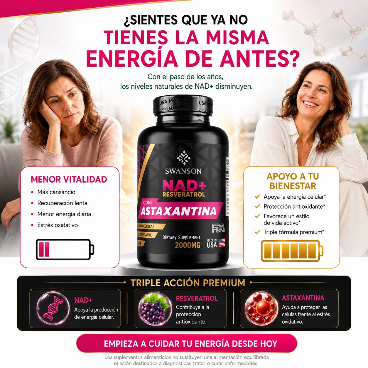 NAD+, RESVERATROL Y ASTAXANTINA