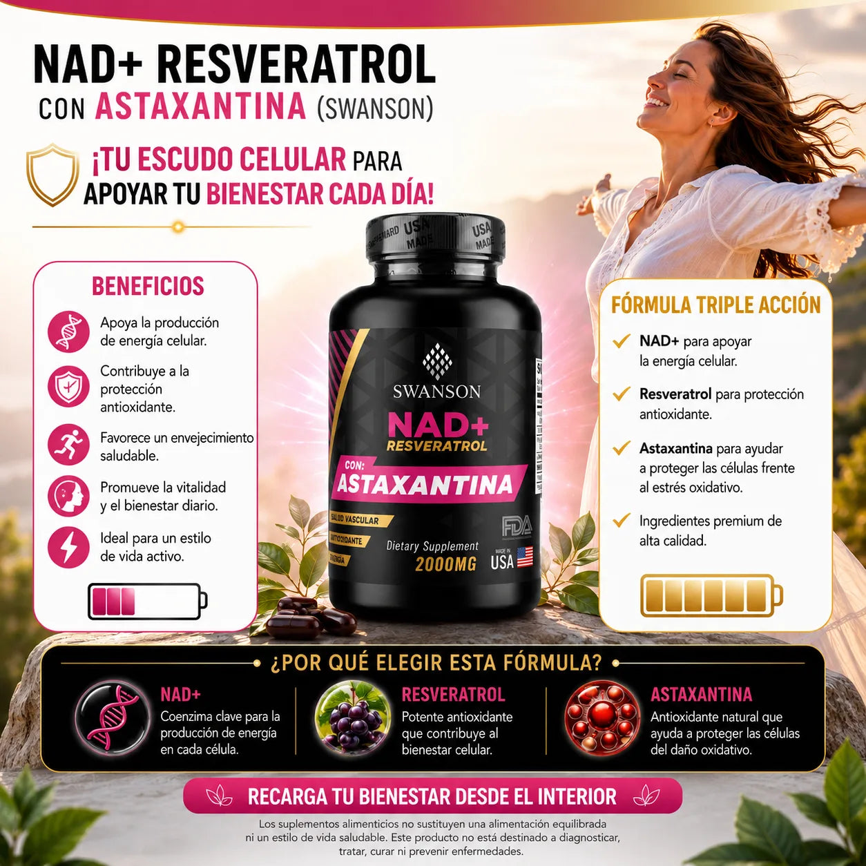 NAD+, RESVERATROL Y ASTAXANTINA